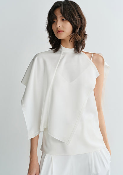 COMME MOI Lv Yan designer summer new women's small stand collar white cape top - DAISY.