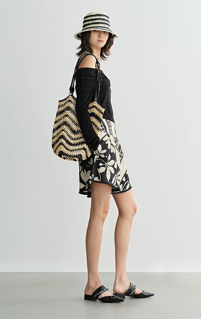 COMME MOI printed tassel black and white print waist suit  - AURORA.