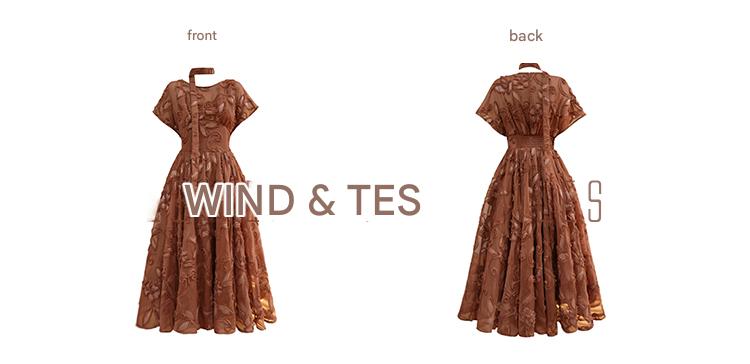 LE VENT&TES AILES Luxury French Disc Embroidered Sequin 3d Vintage brown Dress - LINA