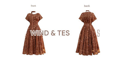 LE VENT&TES AILES Luxury French Disc Embroidered Sequin 3d Vintage brown Dress - LINA