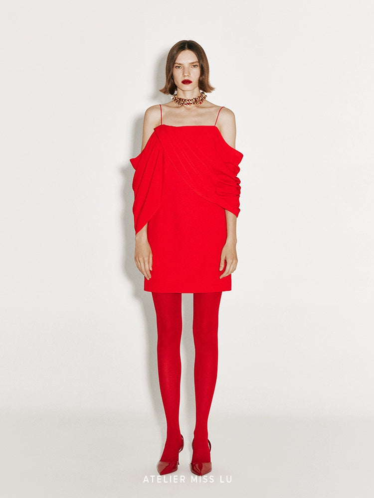ATELIER MISS LU Irregular Draped Off-the-shoulder Slip Dress - MAGNIFY