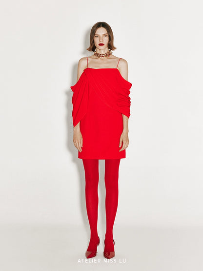 ATELIER MISS LU Irregular Draped Off-the-shoulder Slip Dress - MAGNIFY