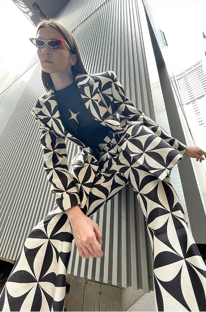 ANNAKIKI  silk star-print flared pants casual trousers-SHOUTO.