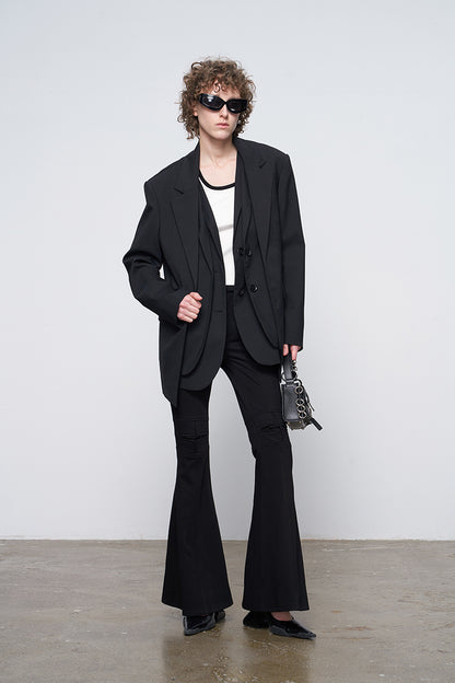 ANNAKIKI niche designer four-pointed star functional mid-rise flared pants-XIAOBEI