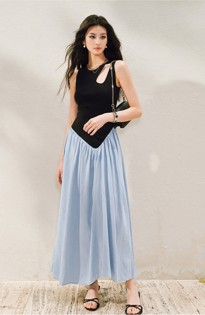 WANGXO |Tailoring Sleeveless Umbrella Hem Dress in Sculpted Casual Elegance -LUMA