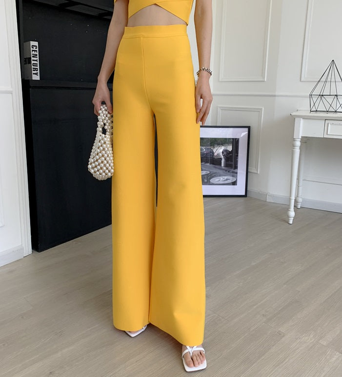 DOLLY Elegant Two Piece One Shoulder Top Design +Long Flared Pants-AMINA