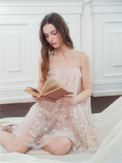 Wardrobes by Chen Luxury Pink Flower Embroidered Loose doll Party Dress-Zola