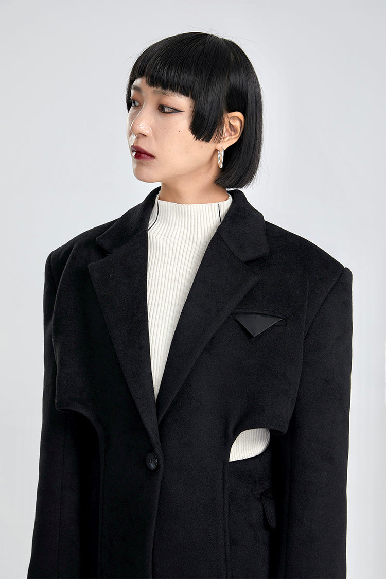 TINY IN two-piece cut-out black woolen coat-PRE