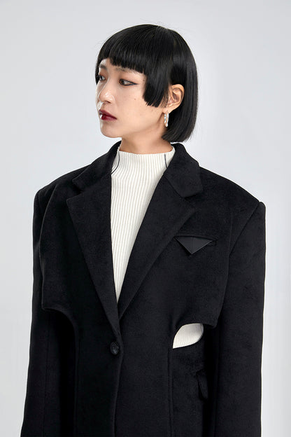 TINY IN two-piece cut-out black woolen coat-PRE