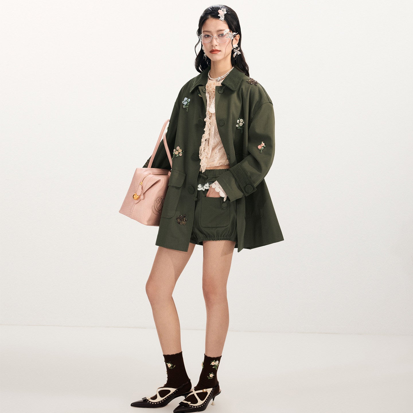 FAME Beaded Bouquet Embroidered Wind Clothing Cargo Jacket Top - NIMO.