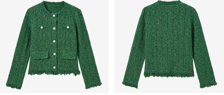 COMME MOI Lv Yan designer spring hollow small fragrance knitted cardigan jacket - IRIS.