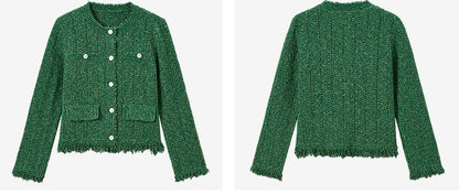 COMME MOI Lv Yan designer spring hollow small fragrance knitted cardigan jacket - IRIS.