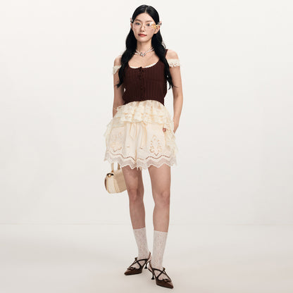 FAME Embroidered Lace Patchwork Hem Knitted Suspender Women's Outerwear