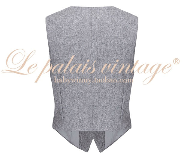 Le Palais Vintage Slim Woolen Vest + Long Sleeve Stripped Shirt + Long Wide Leg Pants-LIM