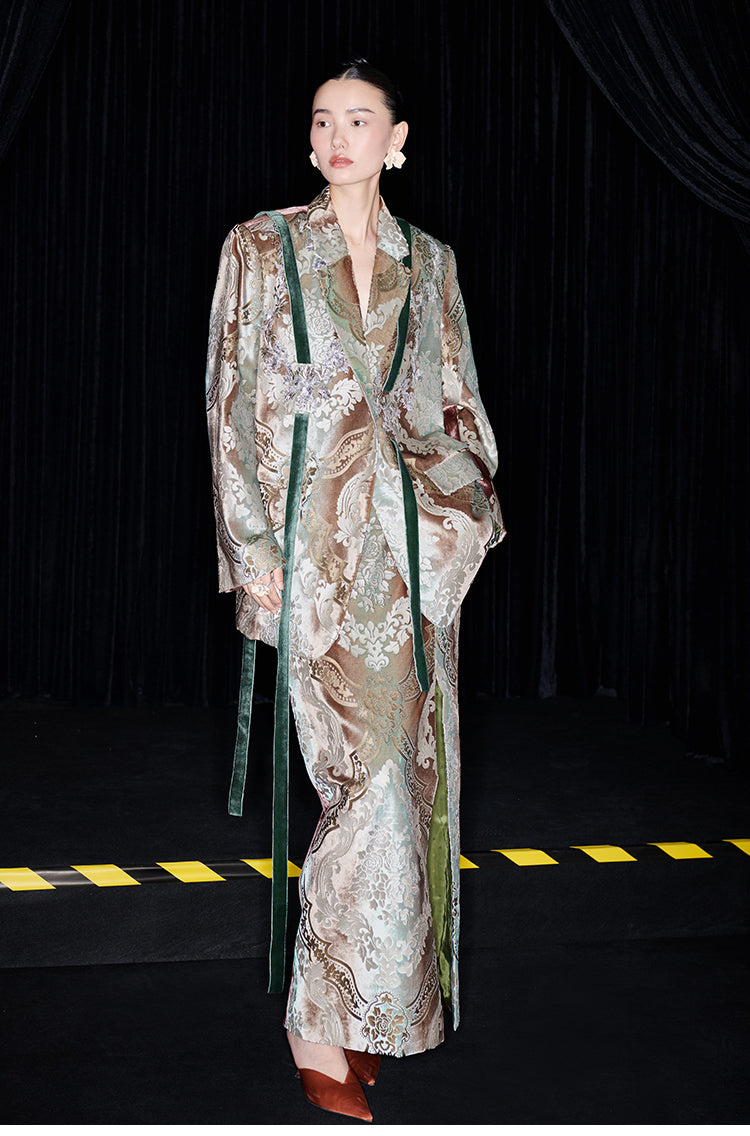 M essential Mackay designer vine pattern embroidery marble print jacket skirt suit- Eden.