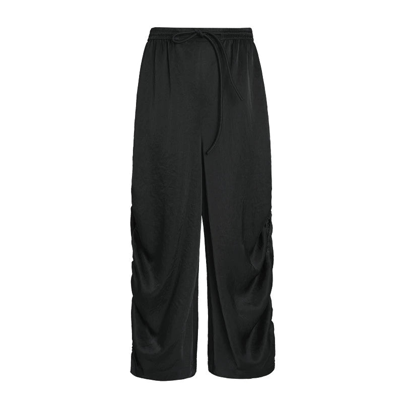 ZHUCHONGYUN fiber satin adjustable drawstring black trousers-SHAOTOME.