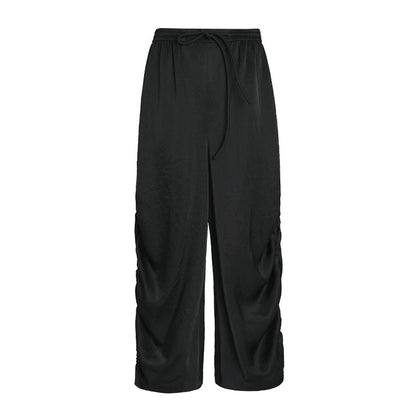ZHUCHONGYUN fiber satin adjustable drawstring black trousers-SHAOTOME.