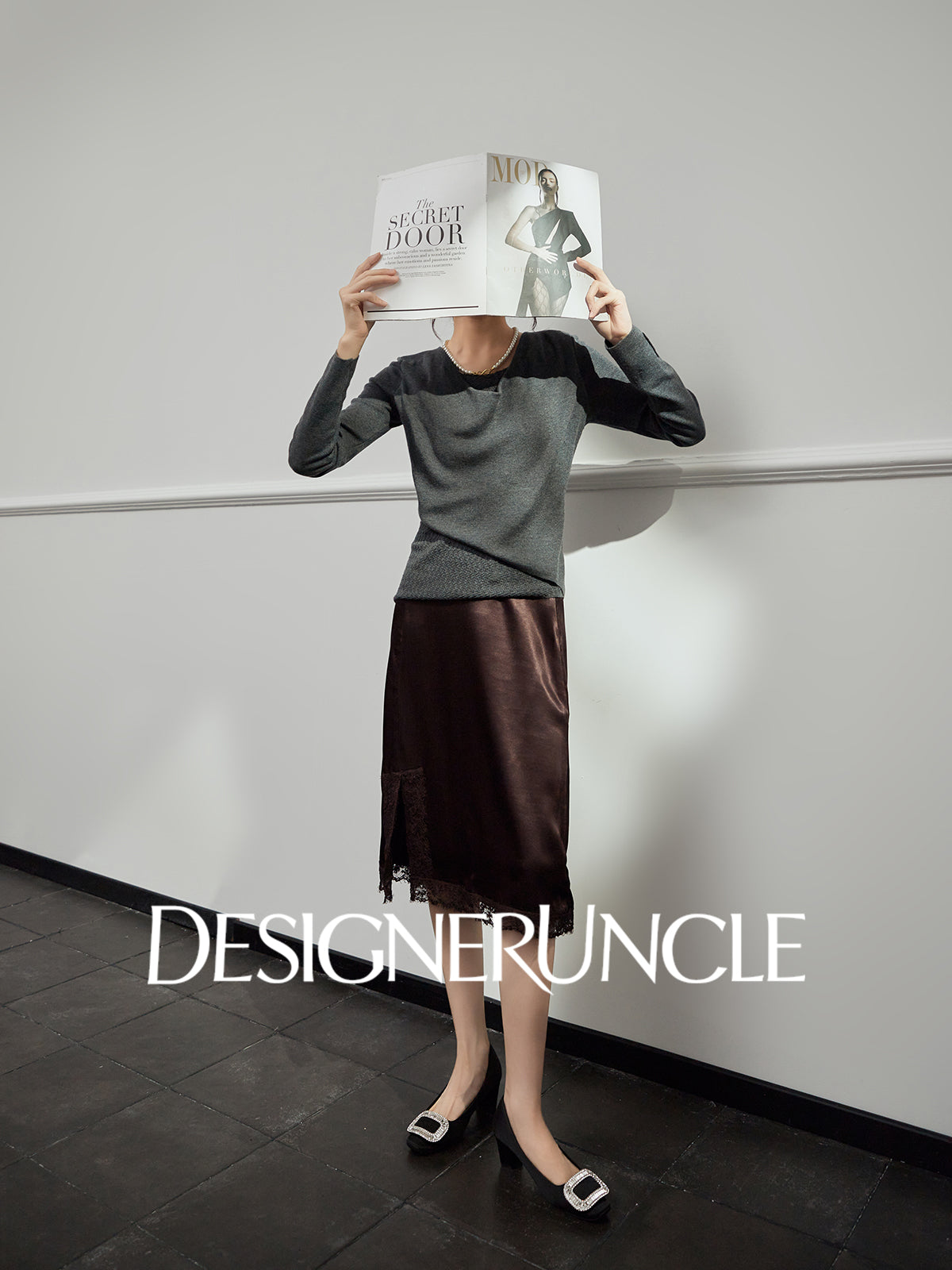 DGU "Yaxu" acetate satin autumn high-end commuting versatile slimming skirt - George.