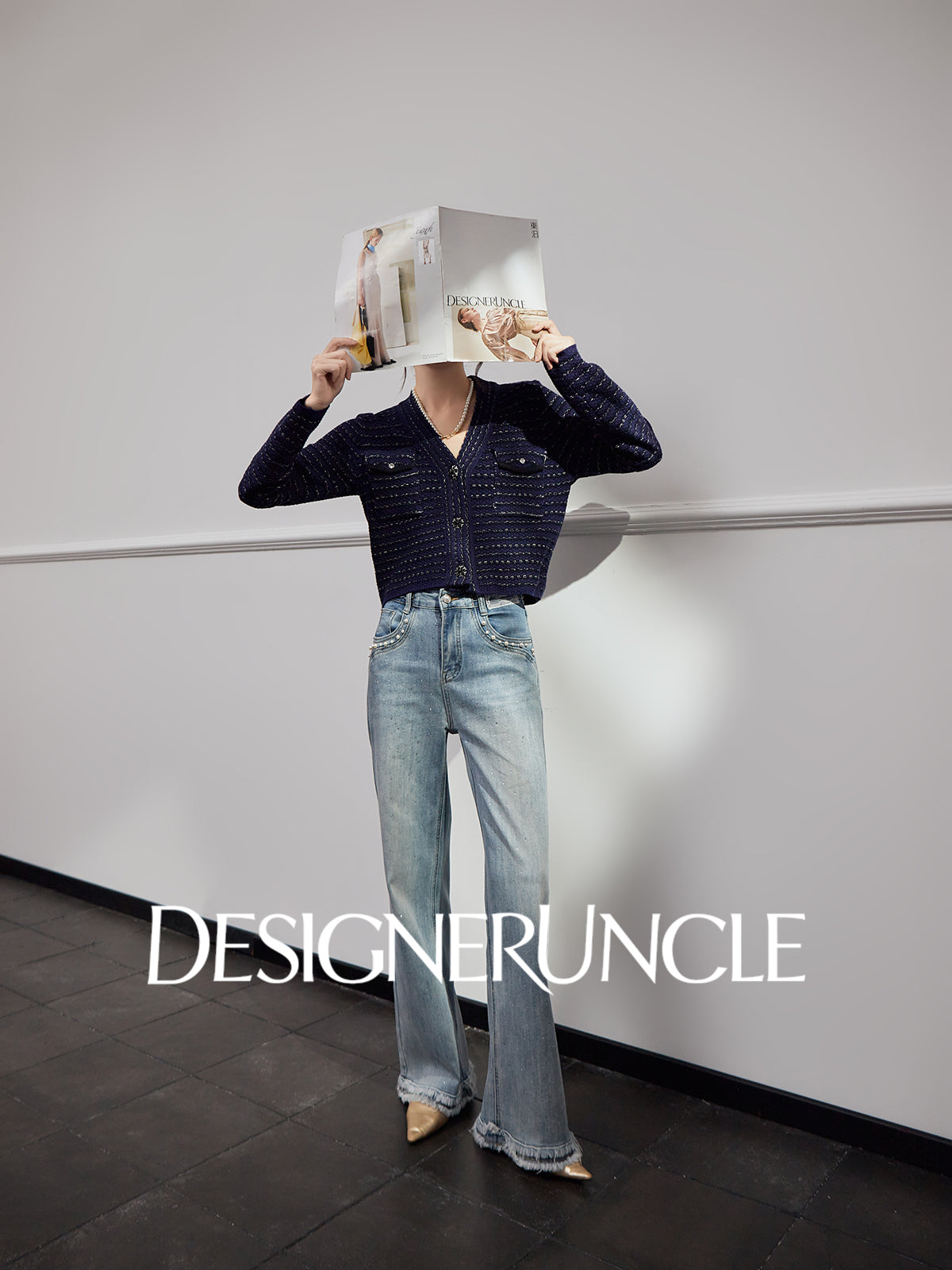 DGU "Ink Room" royal blue knitted sweater small fragrance temperament versatile top - Robert.