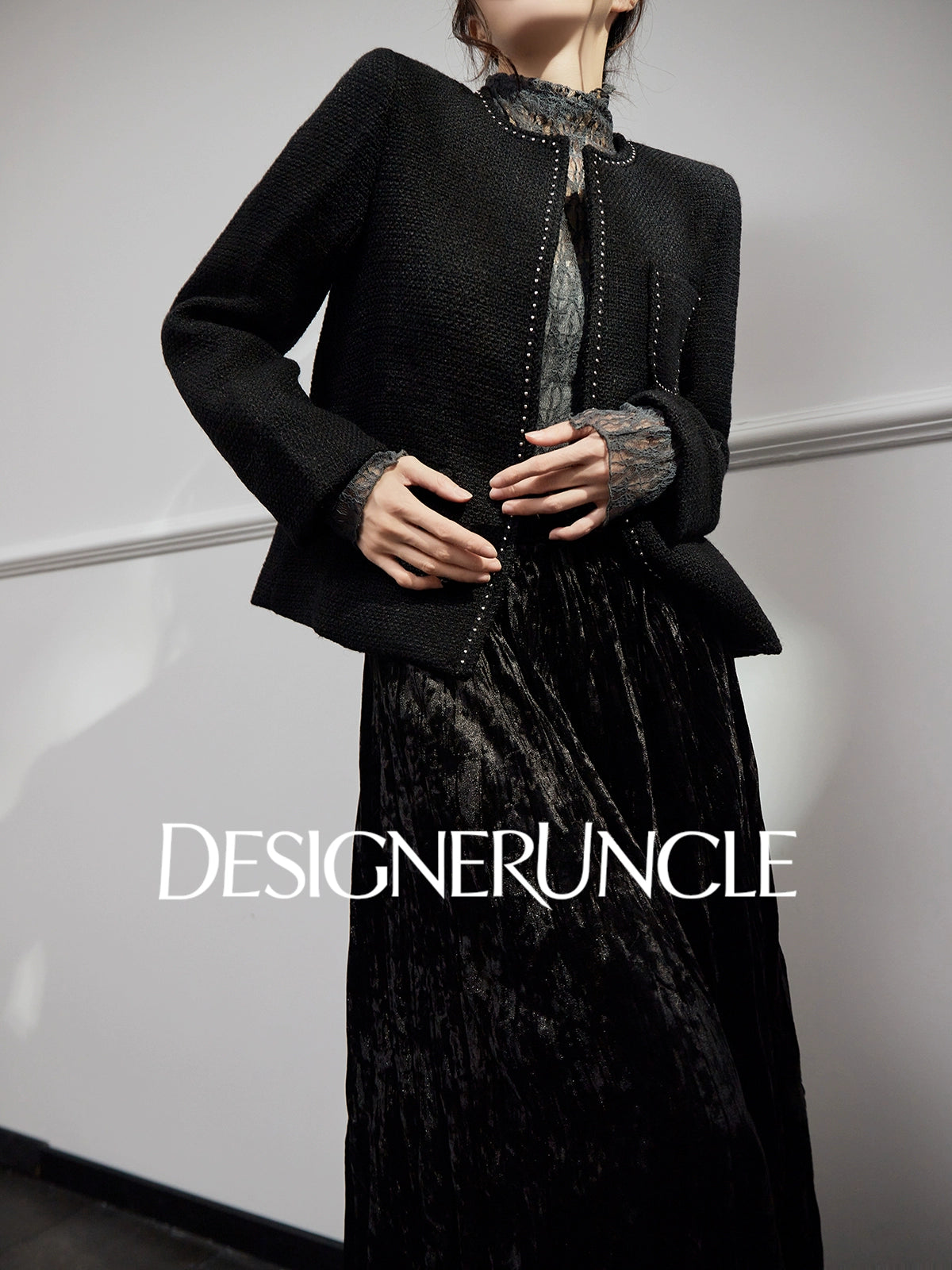 DGU "Chuji" black cropped jacket autumn small fragrance design high-end top -Alexandra.