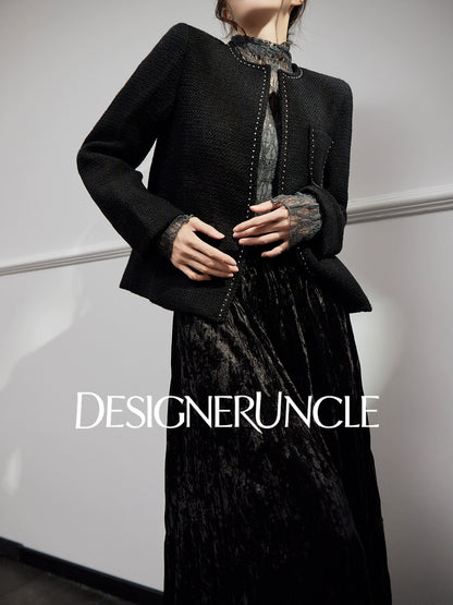 DGU "Chuji" black cropped jacket autumn small fragrance design high-end top -Alexandra.