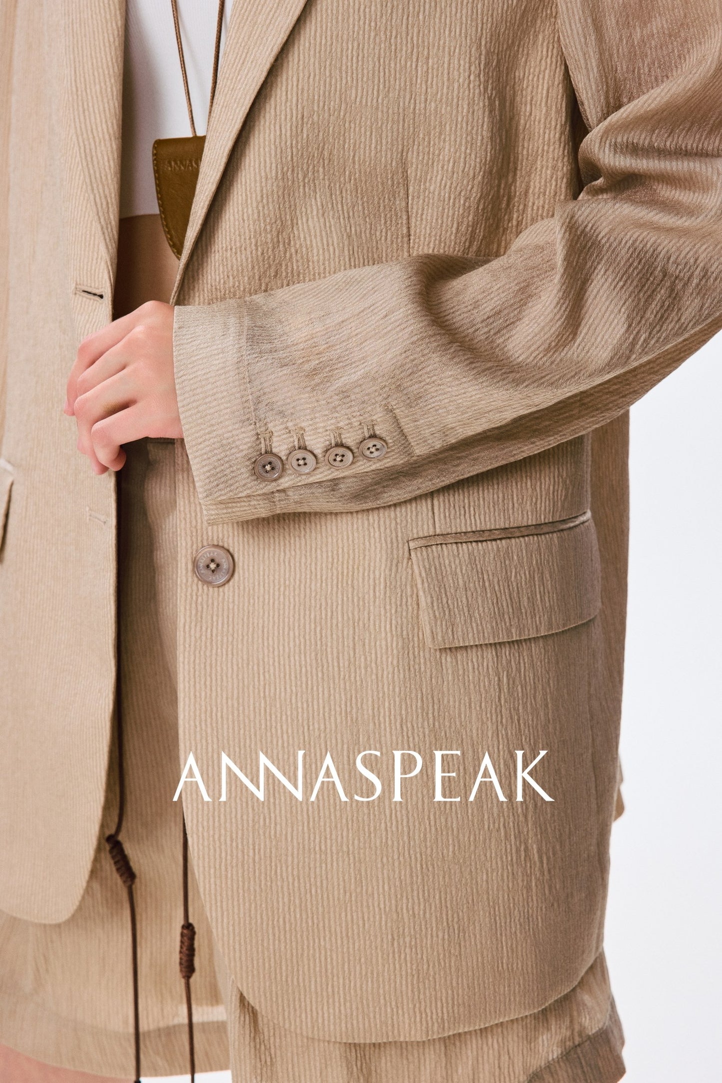 ANNASPEAK pearl gloss texture suit drawstring shorts-GRANS.
