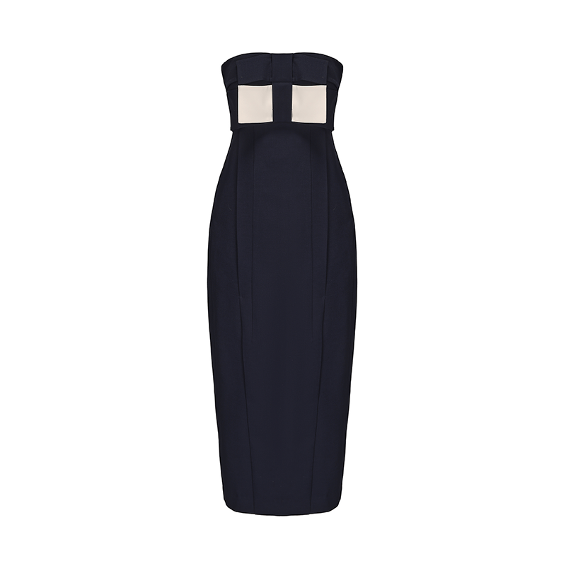 ATELIER MISS LU Spring And Summer Geometric Ribbon Waist Bandeau Dress - BEAUTY.
