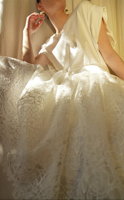 LE VENT&TES AILES French embroidery lace elegant A-line fill skirt-ESME