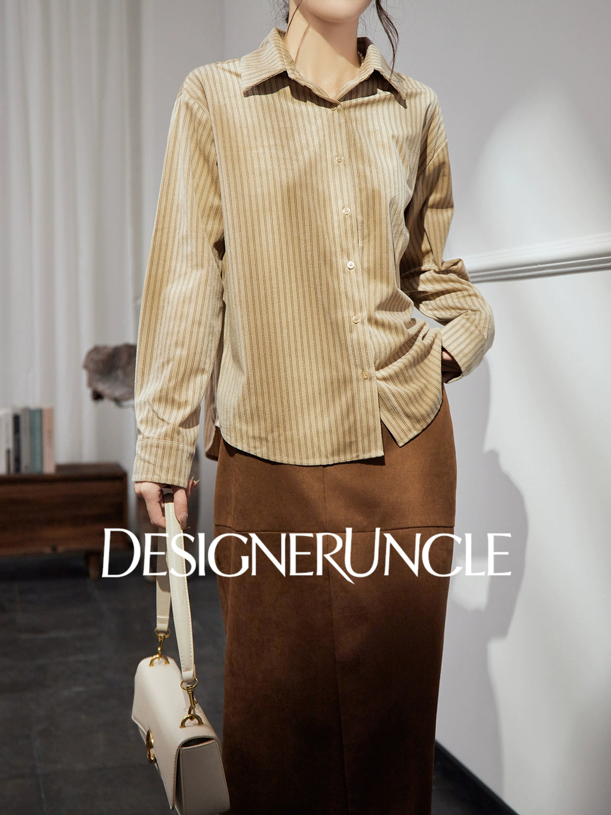 DGU |Mocha Light Luxury Versatile Design Niche Long-Sleeved Loose Top  - Louis.