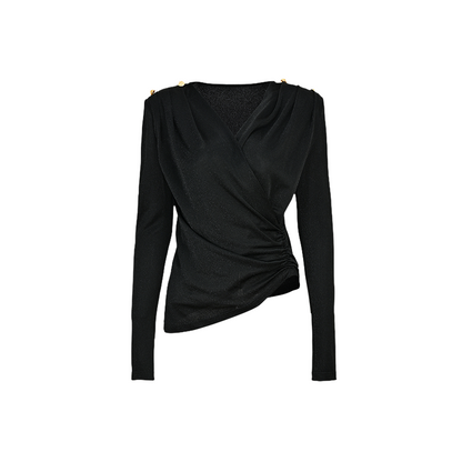 YES BY YESIR  asymmetrical shirred V-neck top - AMONU.