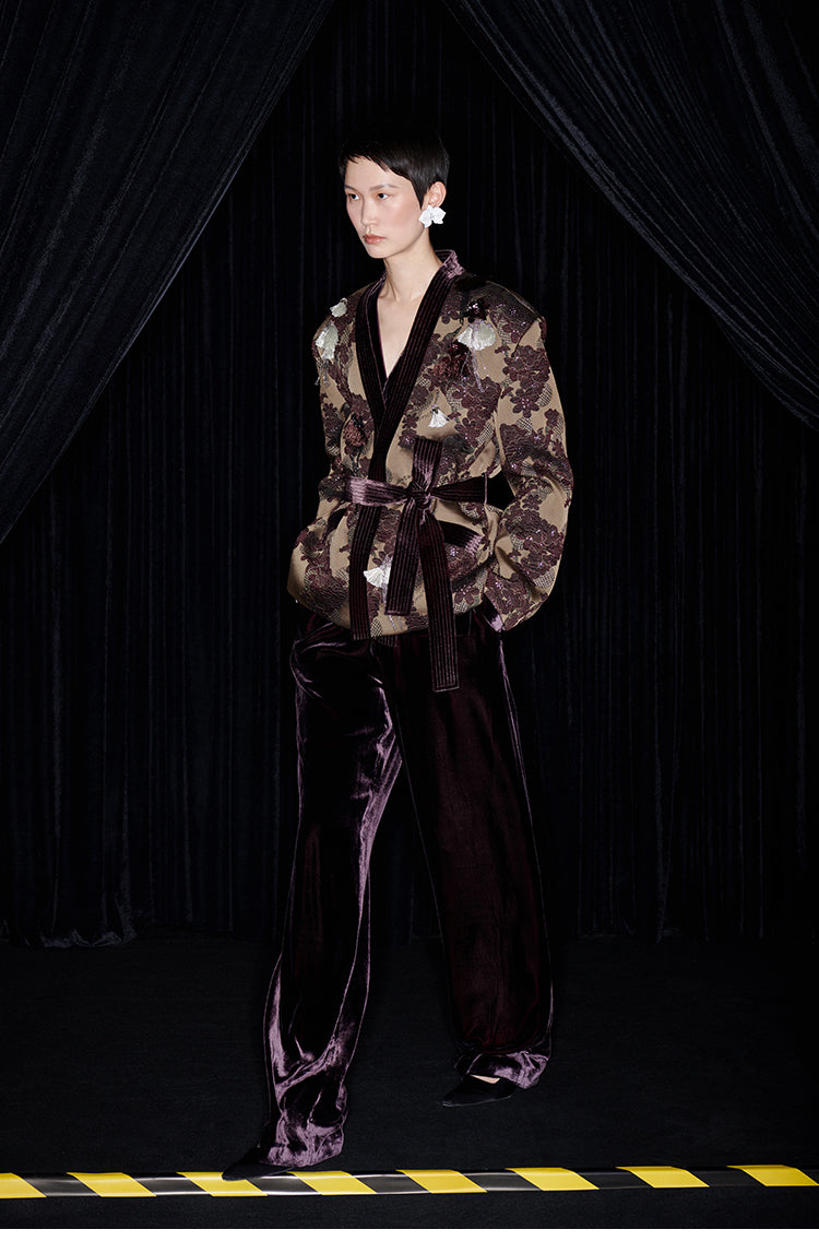 M essential Mackay designer brown tassel beaded broad-shouldered Jacket top - Soliy.