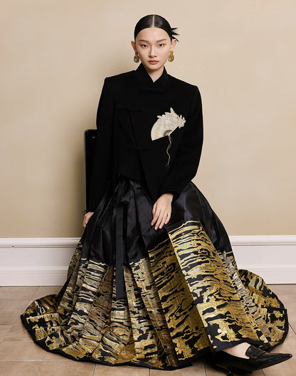 HECO Camellia Embroidered Tweed Short Jacket - crow.