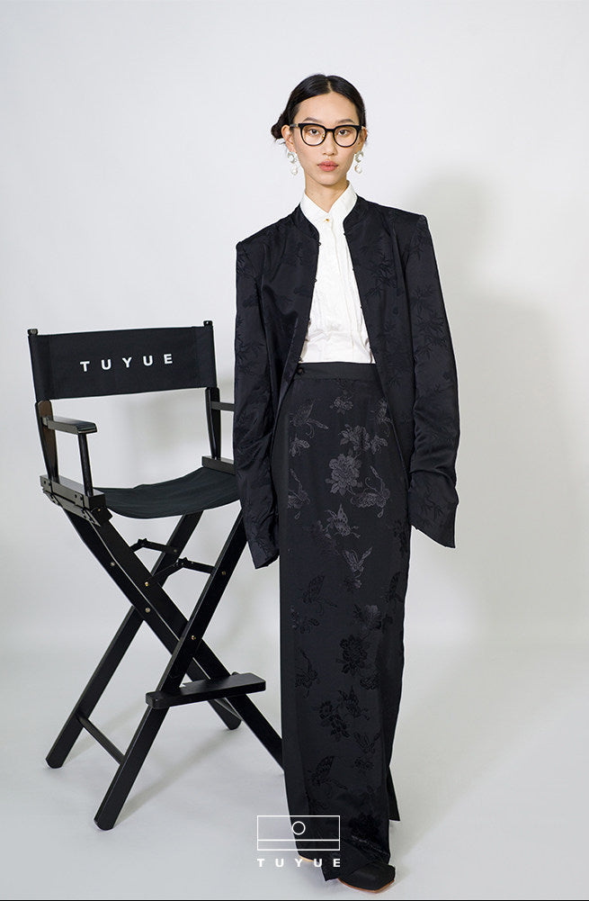 TUYUE Black Weave Stand Collar Slim Blazer - PRECIOUS.