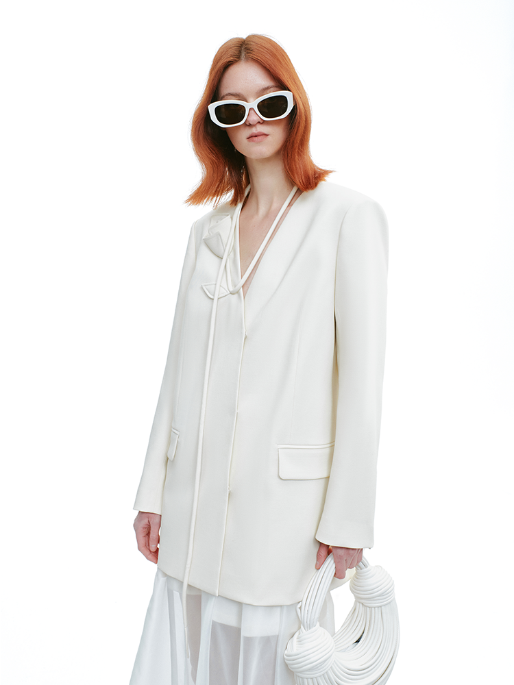 YES BY YESIR | Calla Lily Monroe Loose White Blazer -VIRELIA.