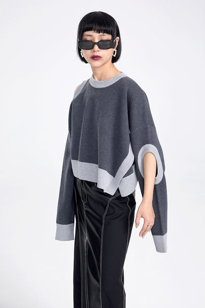 TINY IN women's loose dropped cut-out short sweater-MIE