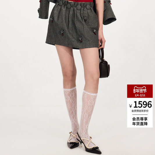 FAME Three-Dimensional Bow Flower Beaded Box-Type Wide Short Skirt - AIDEN.