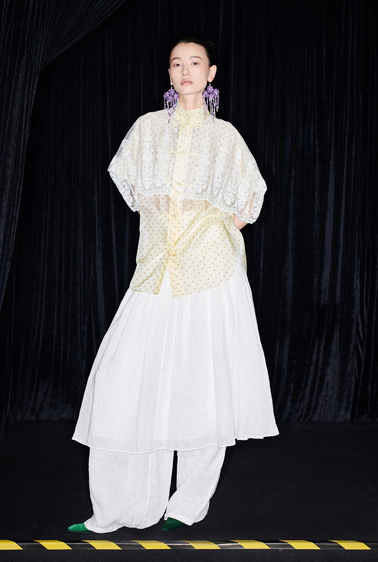 M essential Mackay designer polka dot silk cotton Chinese short-sleeved shirt - SILVER.