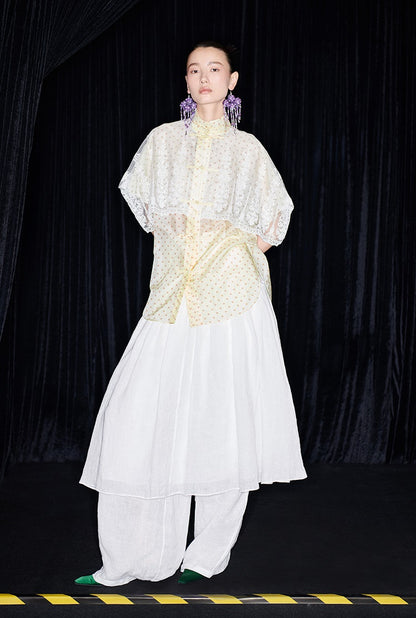 M essential Mackay designer polka dot silk cotton Chinese short-sleeved shirt - SILVER.