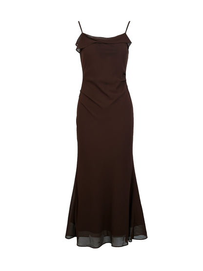 AUI Mocha Mousse Coffee Color Slip Temperament Slim Hip Dress -  A-Yeong