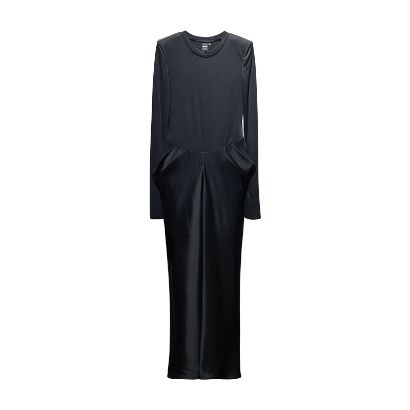 ANNAKIKI designer black acetate panel slim long-sleeved dress-JASMINE