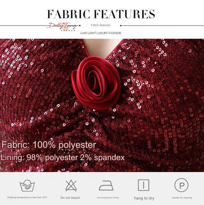 DOLLY Elegant Burgundy Red Halter Neck Slim Fit Sequin Long Cocktail Dress-KIKI (V)