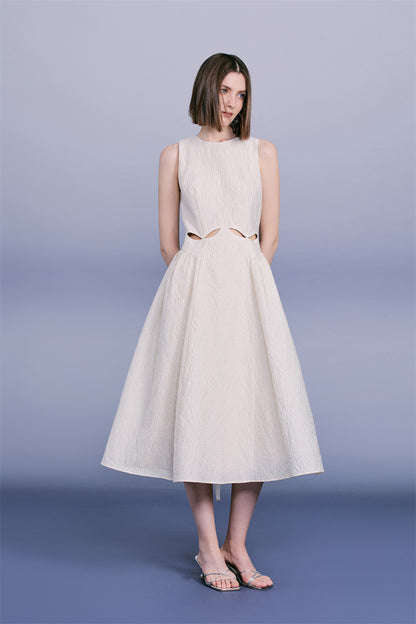 PURITY Stylish sleeveless white full midi cocktail dress - Aura Hollowing