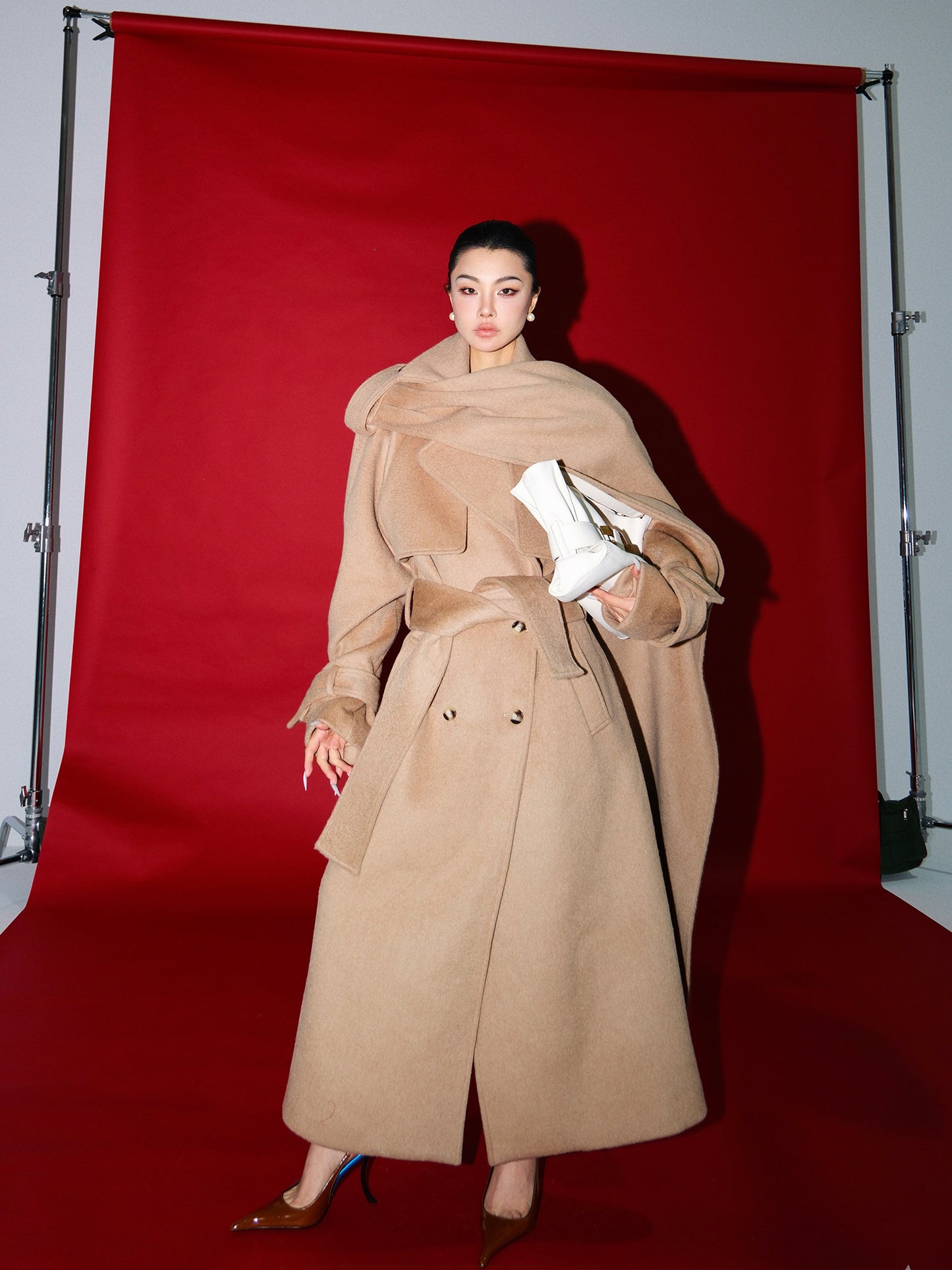MEI SANGUAN 100% Wool Milk Tea Scarf-Tie Jacket - DELL