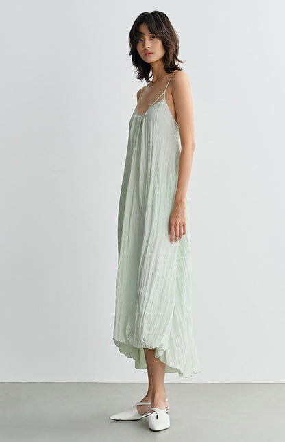 COMME MOI  crinkled lace-up bud midi sleeveless slip dress - PETER.