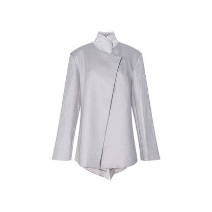 TUYUE Mulberry Silk Linen Stand-up Collar Slim Suit - HARPER.