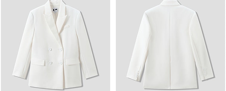 COMME MOI Summer White Double-Breasted Straight Blazer - MATHEW.