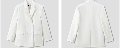 COMME MOI Summer White Double-Breasted Straight Blazer - MATHEW.