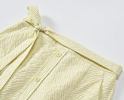 COMME MOI Crinkled yellow striped front slit midi skirt - CUBA.