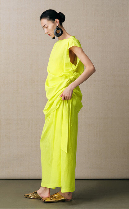 ZHUCHONGYUN lemon yellow gathered waist shirred slim skirt-BAFFY.