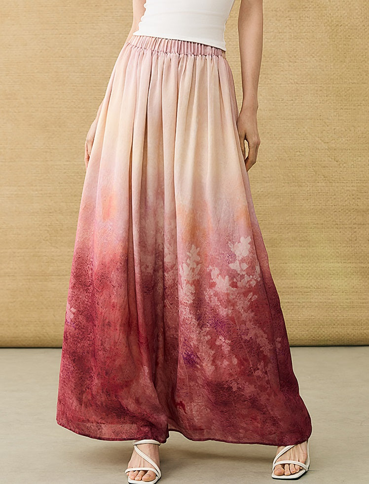 HECO Chinese Gradient Blended Lightweight Summer Print High-Waisted Skirt - AVEL.